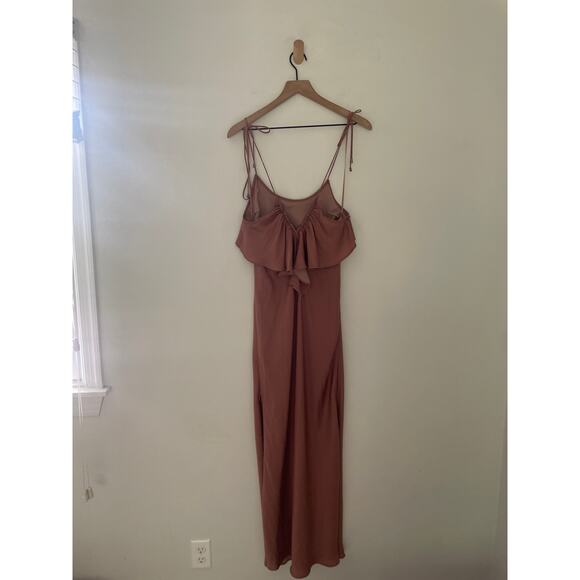 NWT Free People Hadley Satin Ruffle Maxi Slip Dress Small Cocoa Brown Silky - Picture 9 of 11